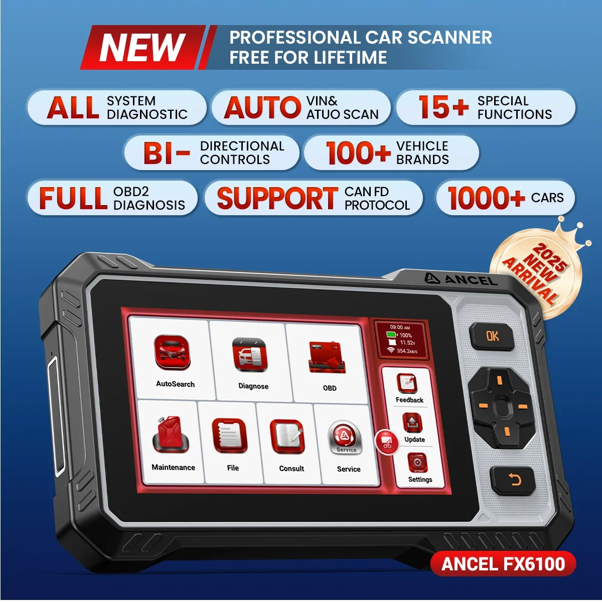 ANCEL FX6100 OBD2 Allsystem-Autoscanner CAN FD 15+ Reset Funktionen Bidirektionale Steuerung OBD 2 Diagnosegerät Lebenslange Kostenlose Updates – Detail 7