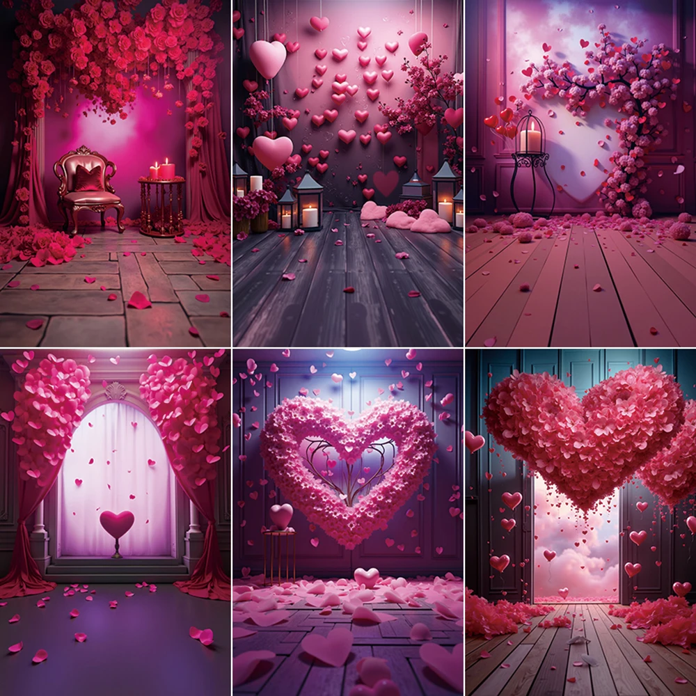 MOON.QG Valentines February 14 Flower Room Background Red Heart Balloon Curtain Wall Backdrop Women Studio Photocall Supplies