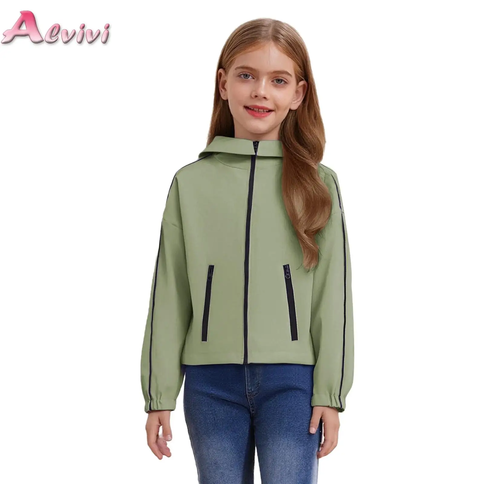 

Unisex Kids Girls Boys Water Resistant Hooded Jacket Long Sleeve Zipper Coat Sportswear Children Lightweight Outdoor Raincoat