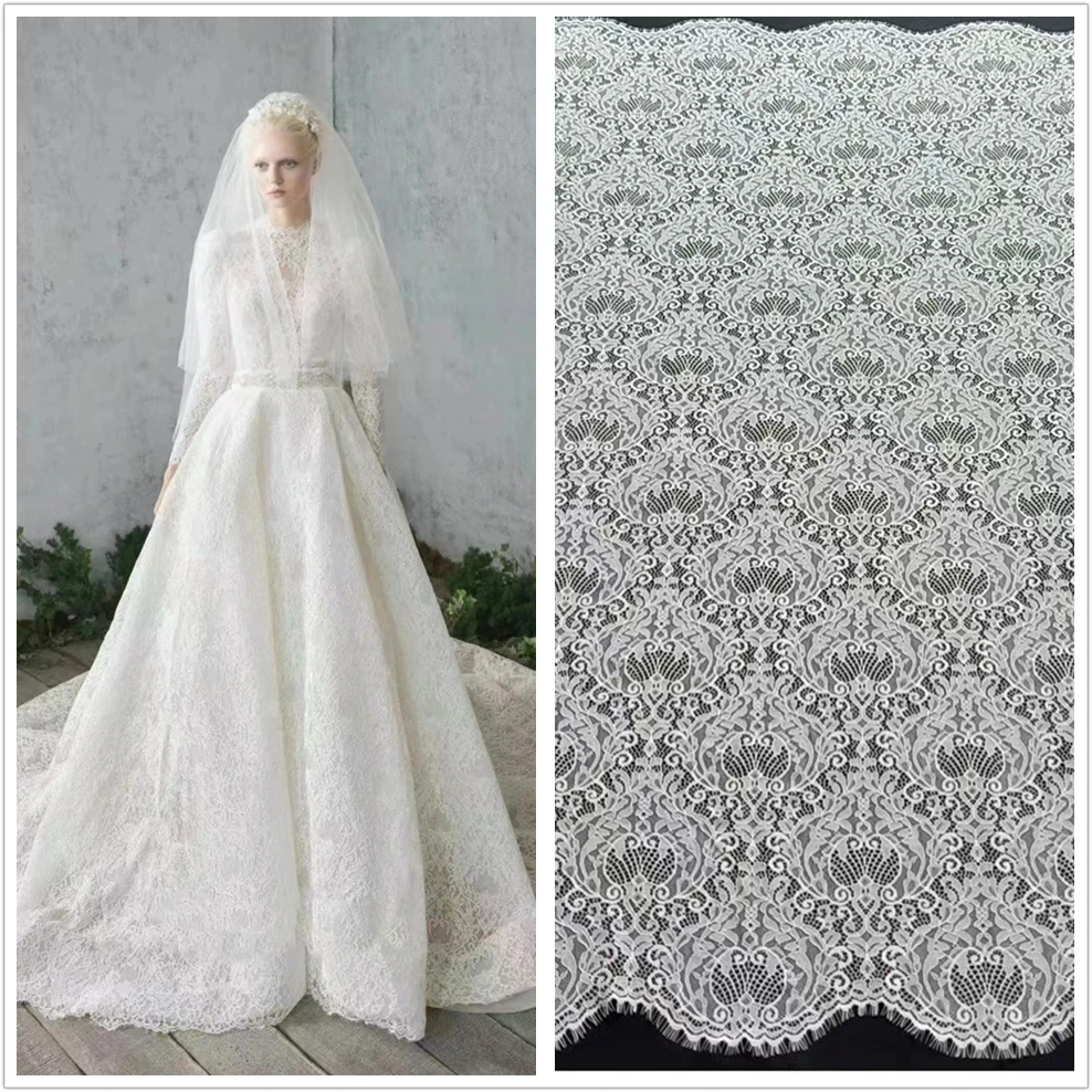 

150CM Wide Off White Wedding Dress Lace Fabric Good Quality Eyelash French Lace 3 Meters Long NEW