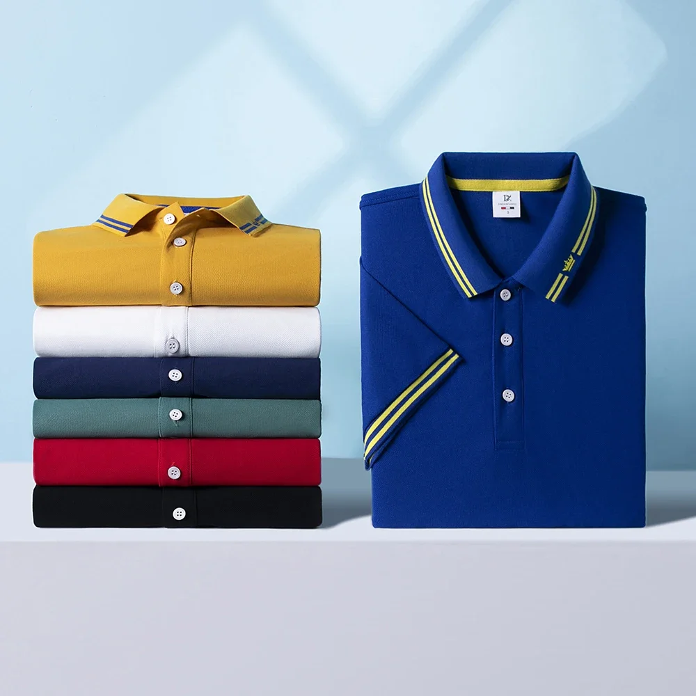 Men Polo T-shirt Logo Customizable Golf Hombre Polos 50% Cotton Daily Smart Casual Clothing Summer Autumn Lapel Top Personalized