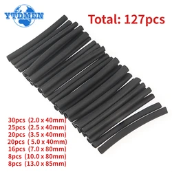 127pcs Heat Shrink Tubing  2:1 Black Thermoresistant Tube Car Cable Insulation Sleeving Wrap Wire Kit Polyolefin Tubing