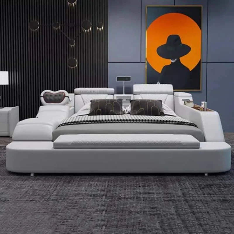

Pretty King Size Bed Modern Adjustable Comferter Massage Leather Bed Storage Electric Lozko Wielofunkcyjne Bedroom Furniture