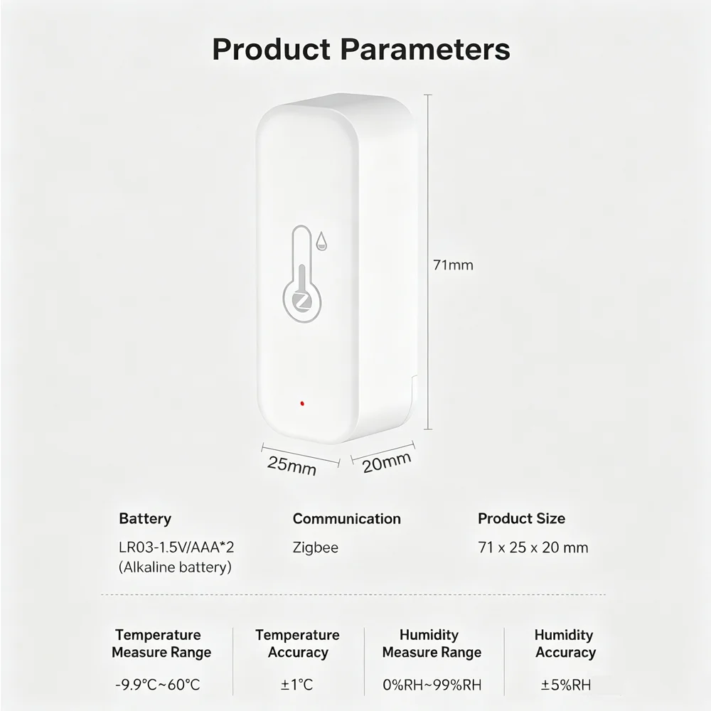 Zigbee Temperature Humidity Sensor Smart Home Thermometer Hygrometer Compatible With Alexa Home Assistant ZHA Zigbee2MQTT view 6