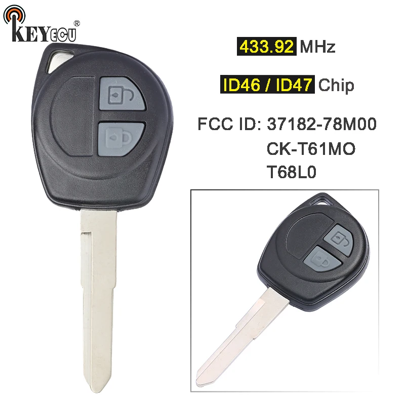 KEYECU 433MHz ID46 / ID47 Chip 37182-78M00 Model: T79M0 DELPHI / T61MO / T68L0 Remote Key Blank Fob for Suzuki HU87 Blade