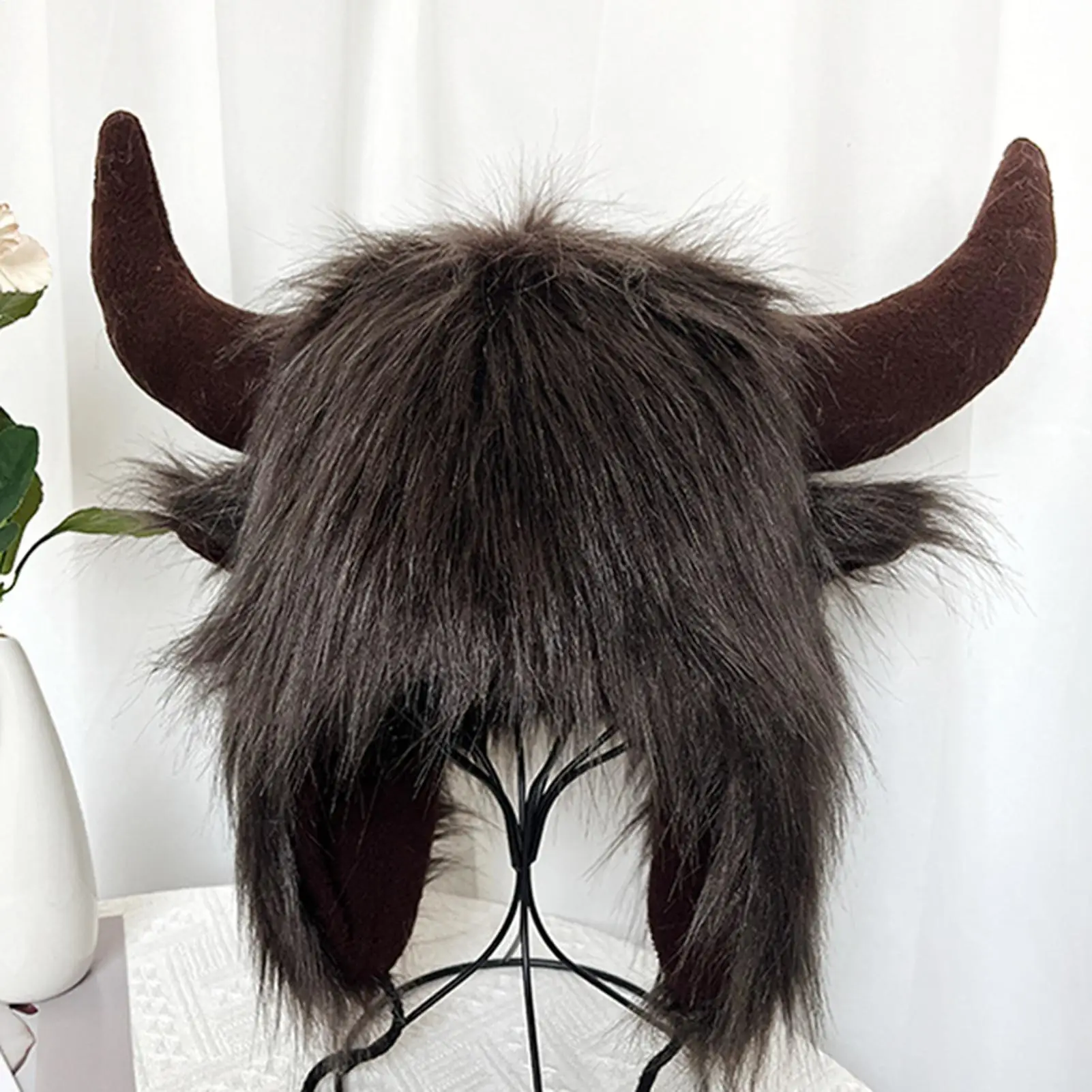 1pc High Quality Unisex Bullhead Hat Warm Thick with Horns Earflap Hat Windproof Fluffy Funny Hat Bomber Hats Creative Fun Hat