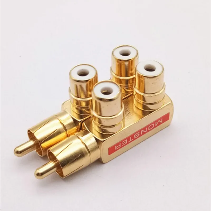 Copper Gold-Plated Lotus One Divided into Two RCA Male to 2rca Female Audio Signal Converter Rca3 Head Converter