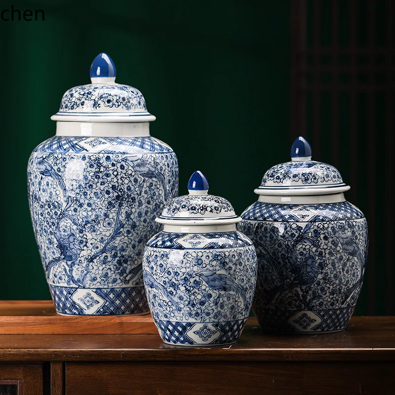 YFY  ceramic blue and white porcelain vase - classic wide-bellied jar - home decor ornament - flower arrangement