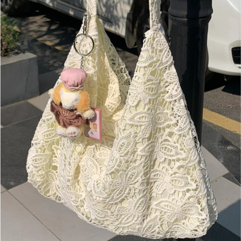 Y2k Aesthetic Fairy Elegant Women Handbags High-capacity Casual Sweet Lace Shoulder Underarm Bag All Match Ins Fashion Tote Bags