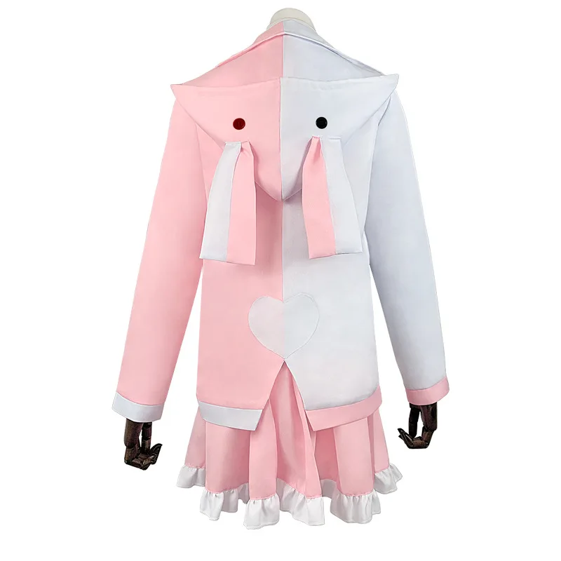 Jogo Anime Danganronpa Monomi Usami Cosplay Traje para Mulheres, Casaco Rosa, Camisa, Saia, Role Play Halloween, Uniforme Escolar, Terno Completo