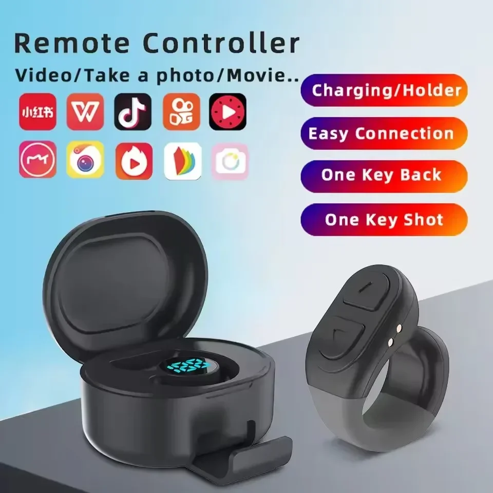 

For iOS Android For Tik-Tok Scrolling Ring Fingertip Remote Control Wireless Camera Shutter Selfie Button Bluetooth Page Turner