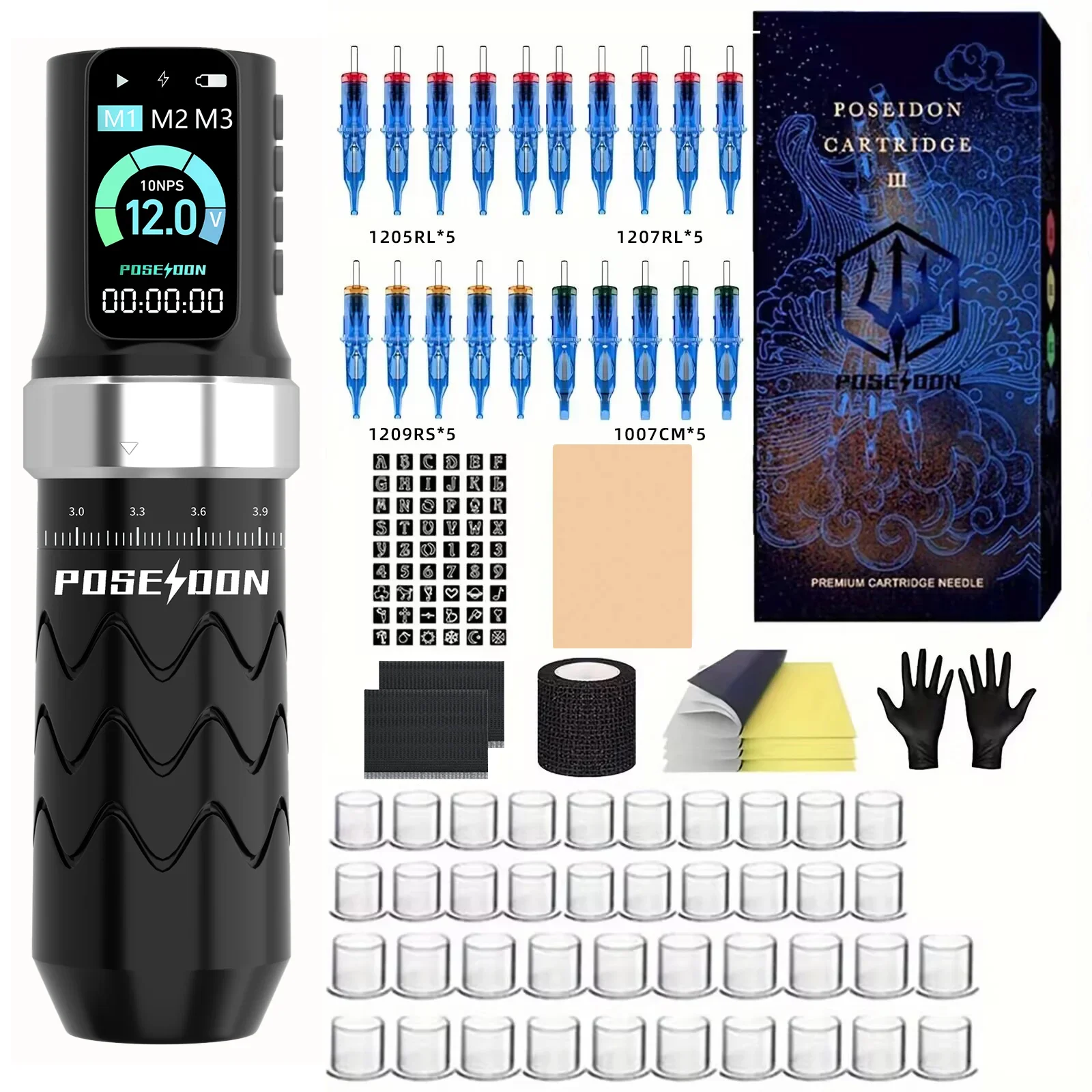 POSEIDON Tattoo Kit Or Tattoo Machnie For Permanent Makeup Tattoo Machine Kit Adjustable Stroke Tattoo Power Supply Tattoo Gun