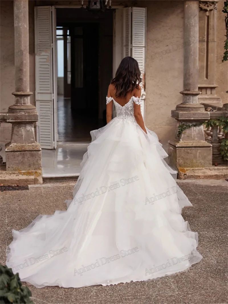 Lindo vestidos de casamento uma linha vestidos de noiva rendas apliques fora do ombro robes para noivas vestidos de novia 2025 personalizado