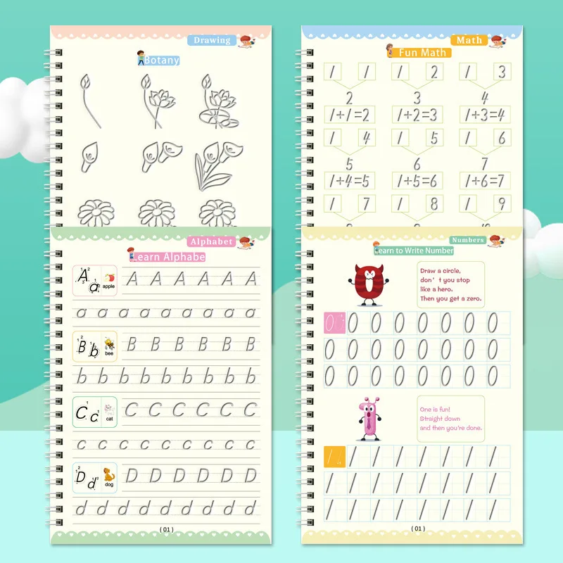 Afundou Magic Practice Copybook Pen para crianças pré-escolares, Caligrafia, Livro de Escrita Reutilizável, Versão em Inglês, Free Wiping, Crianças,