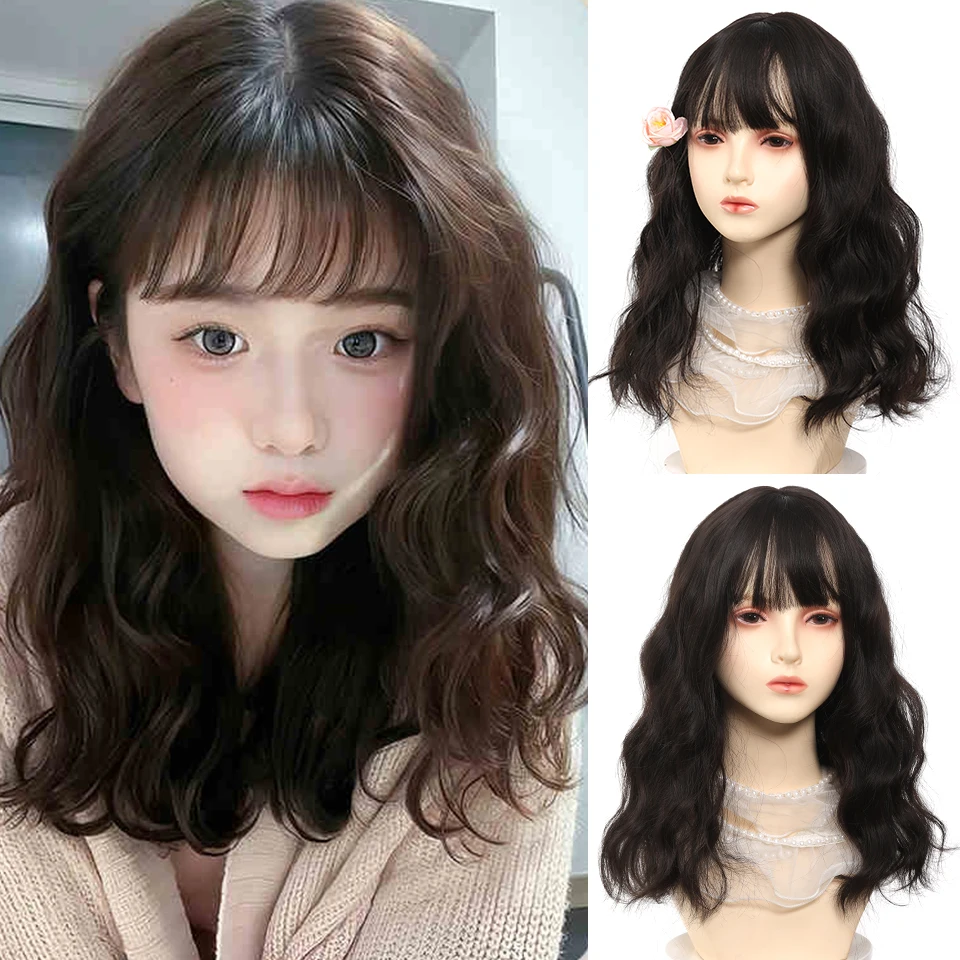 Synthetic Water Ripple Wig Air Bangs for Women Invisible Replacement Cover White Hair for Women Short Black Hair Extensions