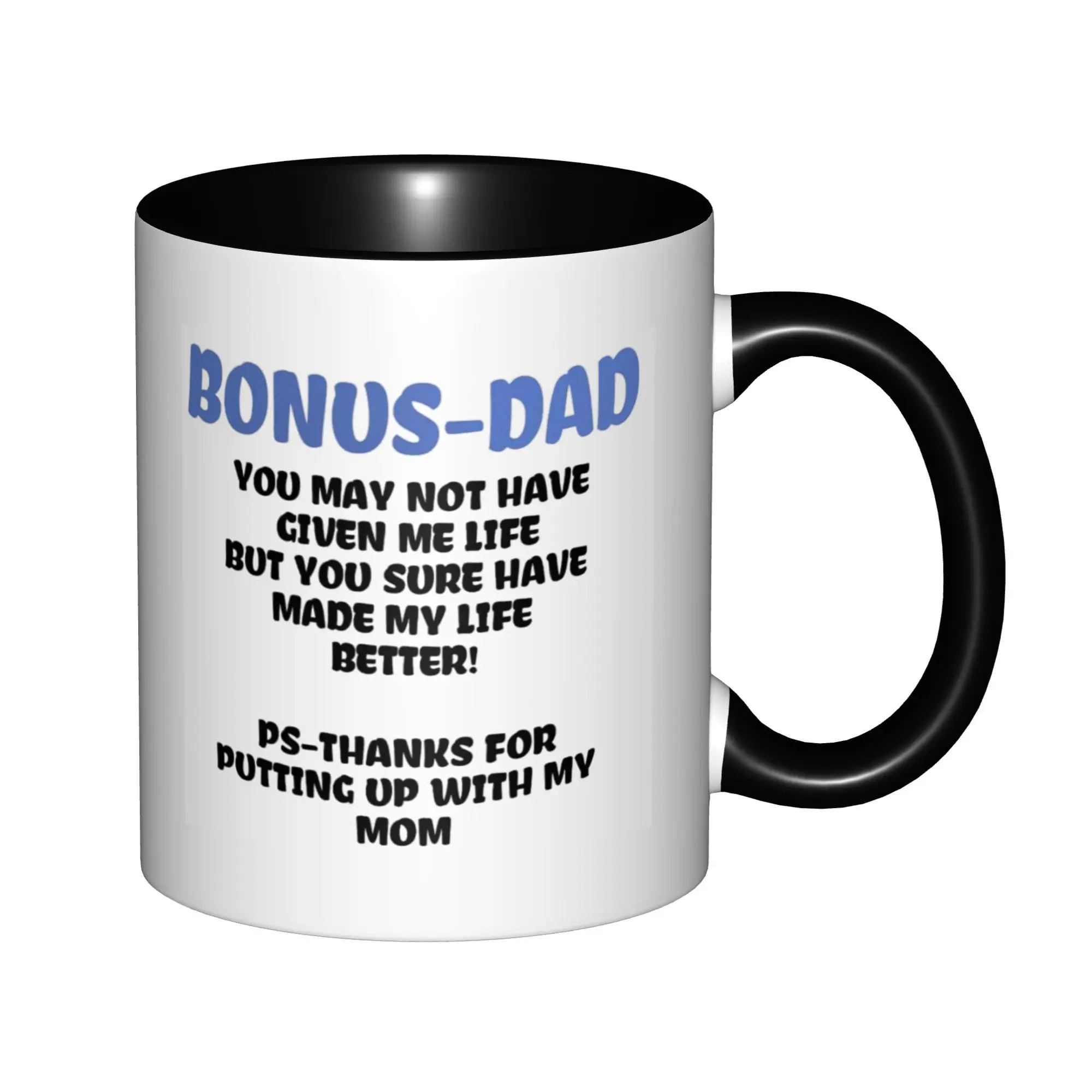 

Bonus Dad Funny Gifts for Step Dad from Daughter Son Mugs With Black Handle Birthday Coffee Mugs Ceramic Tea Cups 11oz