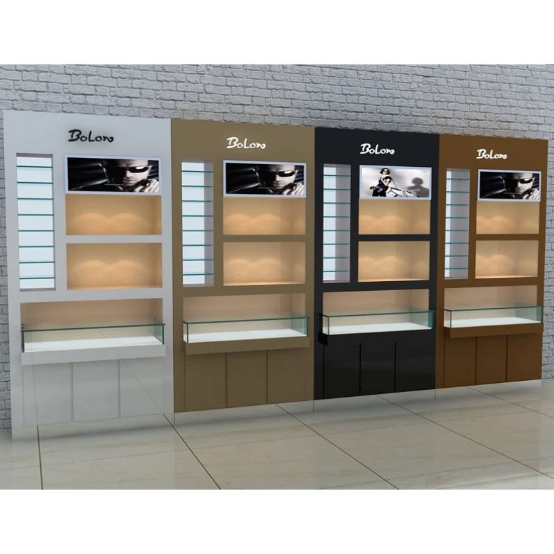 Custom Modern Shop Showcases, Gabinete para loja óptica, Display Rack, Design para loja óptica