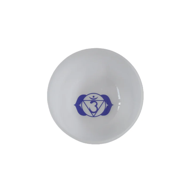 7 Chakra Symbols Crystal Singing Bowl Set Frosted Quartz with Accessories for Professional Sound Healers & Studios