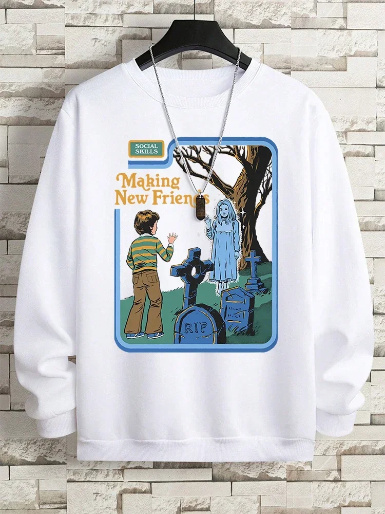 秋の新しい社会的スキル、新しい友達を作るプリントパーカー男性用カジュアルヒップホップスウェットシャツクルーネックプルオーバーハロウィンパーカー
