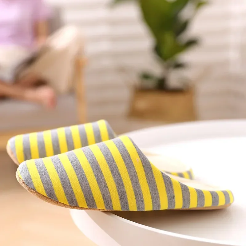 2024 Striped Autumn and Winter Indoor Home Shoes Wooden Floor Apartment High-rise Warm Indoor Cotton Slippers Warm Slippers