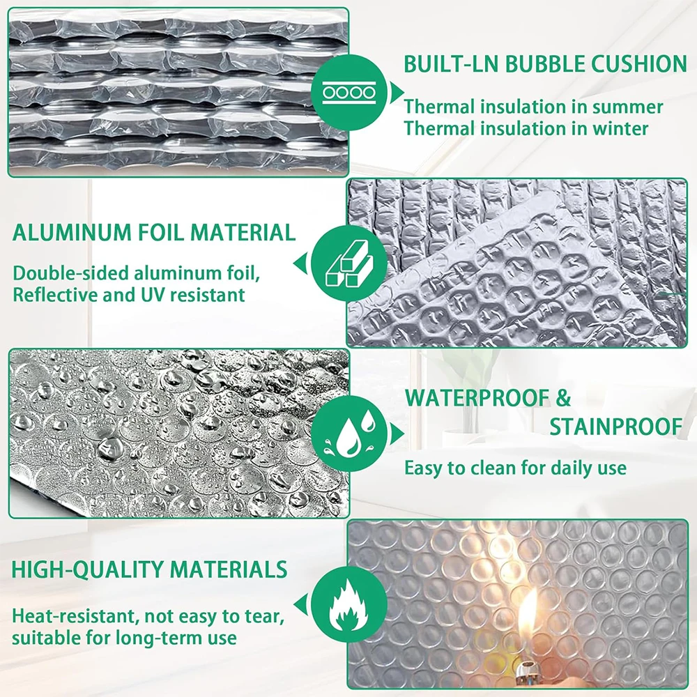 Double Reflective Insulation Roll 1mx3m Aluminum Bubble Insulation Roll Rv Window Insulation for Winter Garage Door Roof Car