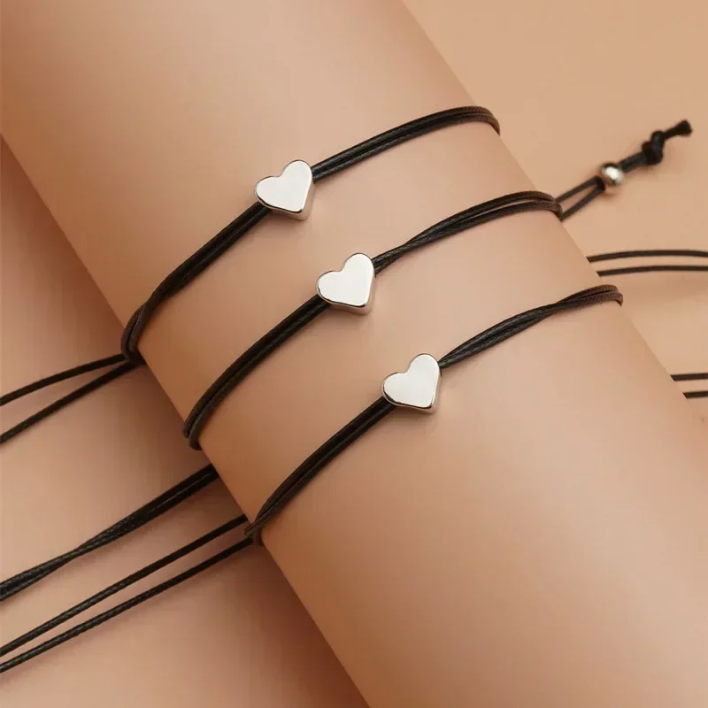 Charmsmic Mother And Daughter Small Heart Bracelets For Girls Handmade Braided Make A Wish Card Pray Jewelry Gifts Dropshipping