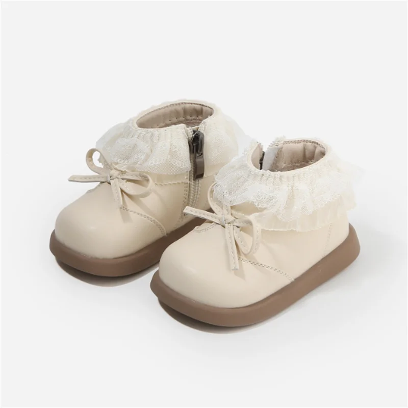 2025 New Autumn Baby Shoes Leather Lace Butterfly-knot Princess Girls Shoes Kids Ankle Boots Fashion Toddler Baby Boots EU 15-25