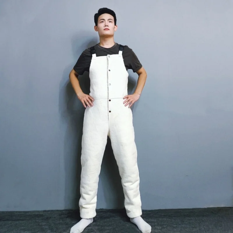 

Men's One-piece Sheepskin Zipper Jumpsuit Wool Inner Lining Adult Snap Fit Thick High Waisted Cold Resistant Overalls Jumpsuit