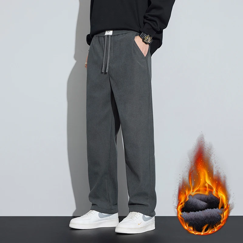 Męskie zimowe spodnie retro z aksamitu, elastyczny pas, ocieplane polarem, grube spodnie, modne, uniwersalne, wytrzymałe, wysokiej jakości.