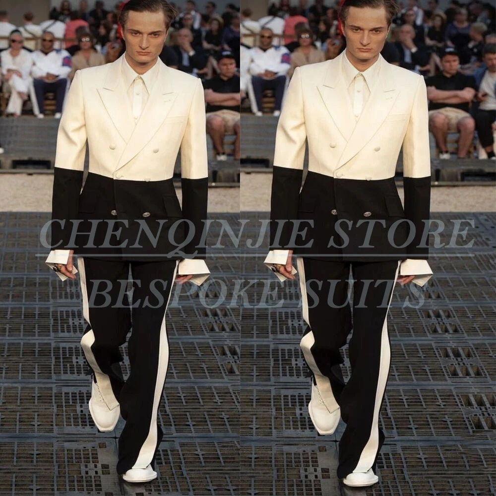 Luksusowe garnitury męskie z podwójnymi piersiami Formalne klapy w szpic Czarny z beżowym 2-częściowym zestawem spodni Eelgant Odzież męska Kostium