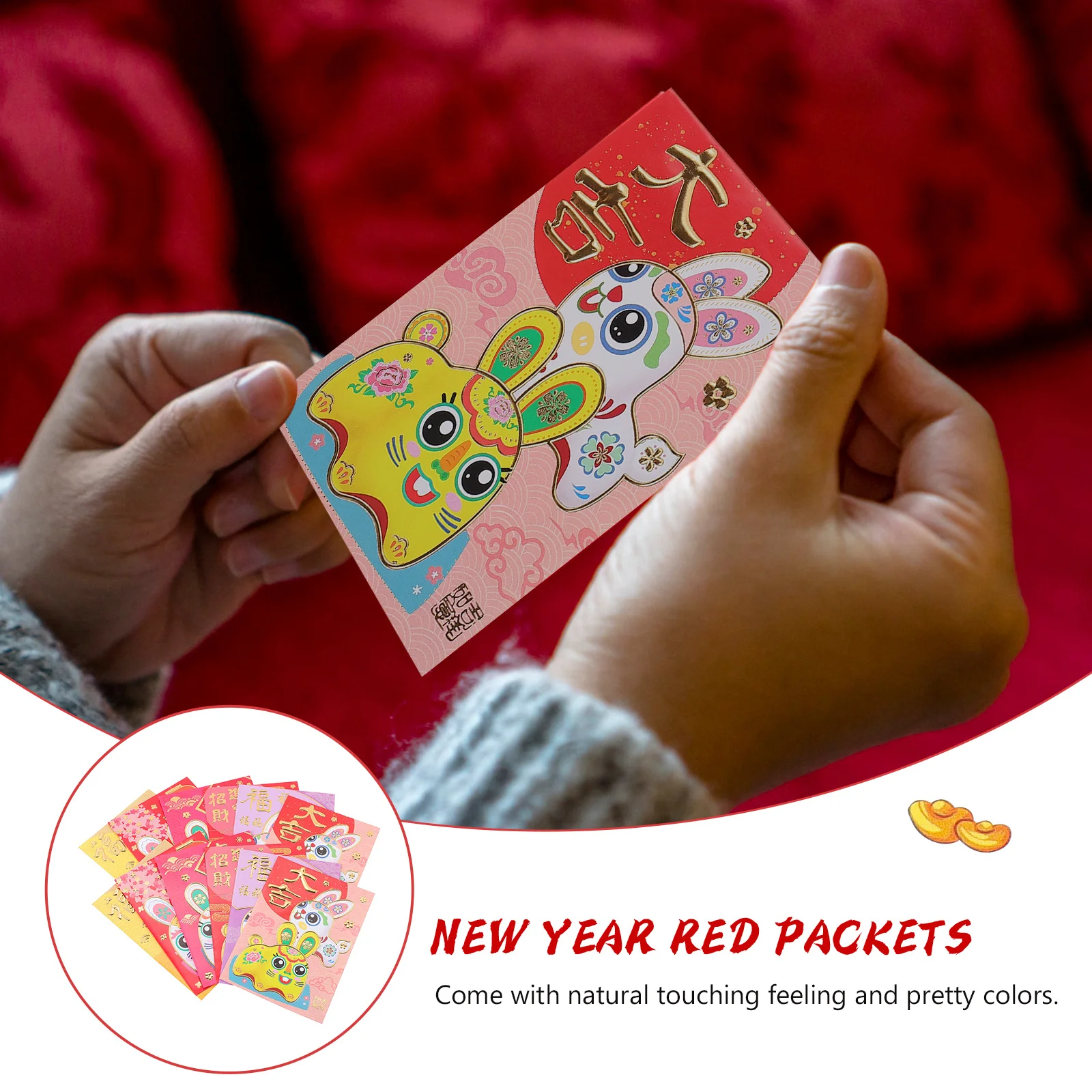 60pcs Chinese New Year Red Envelopes Year Of The Rabbit Festival Supplies Bunny Pattern Paper Packets For Gifts Money Luck