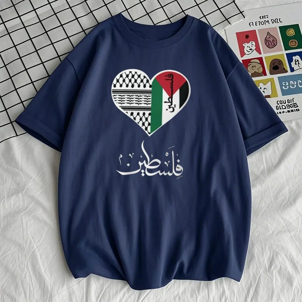 تي شيرت البطيخ على شكل قلب فلسطيني مكتوب باللغة الإنجليزية والعربية حامل لهدايا التضامن غزالا قميص نسائي برقبة دائرية