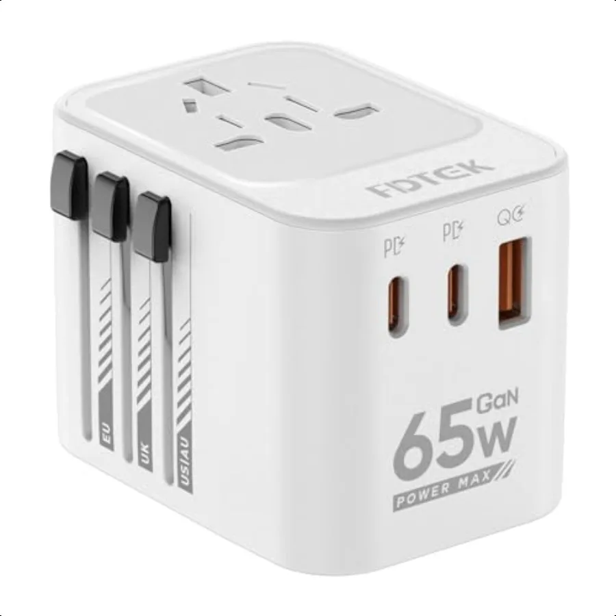 

Universal Travel Adapter 65W International Universal Adapter European Laptop Travel Plug Adapter with 3 USB Ports 2 USB C World