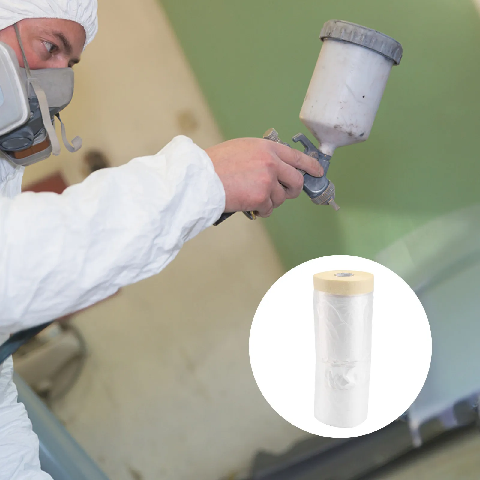 

1Pcs Masking Film Paint Protective Film White Khaki 1100Mm X30m Tear Resistant Waterproof Spray Painting Cover Renovation