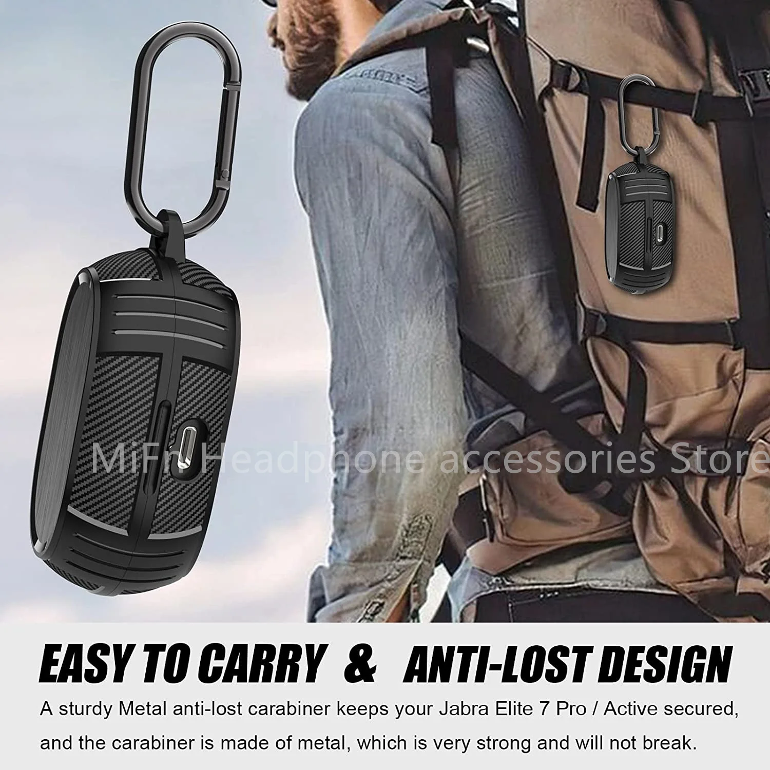 حافظة لهاتف جبرا إيليت 7 برو/إيليت 7 اكتيف/حافظة Elite75T للرجال مع حلقة تسلق على شكل سلسلة مفاتيح درع متين من البولي يوريثان واقي