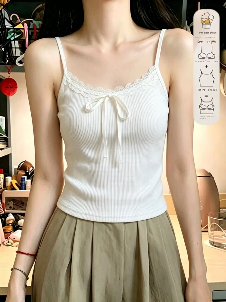 

95 Cotton Lace Trim Tank Top Women's New Style plus Size Slim Fit Inner Wear Outer Wear Base Shirt Summer Season Simple Style