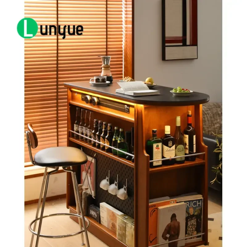 Luxury European Style Solid Wood Bar Table Modern Design with Wood Grain Countertop for Living Room Hotel Villa Furniture
