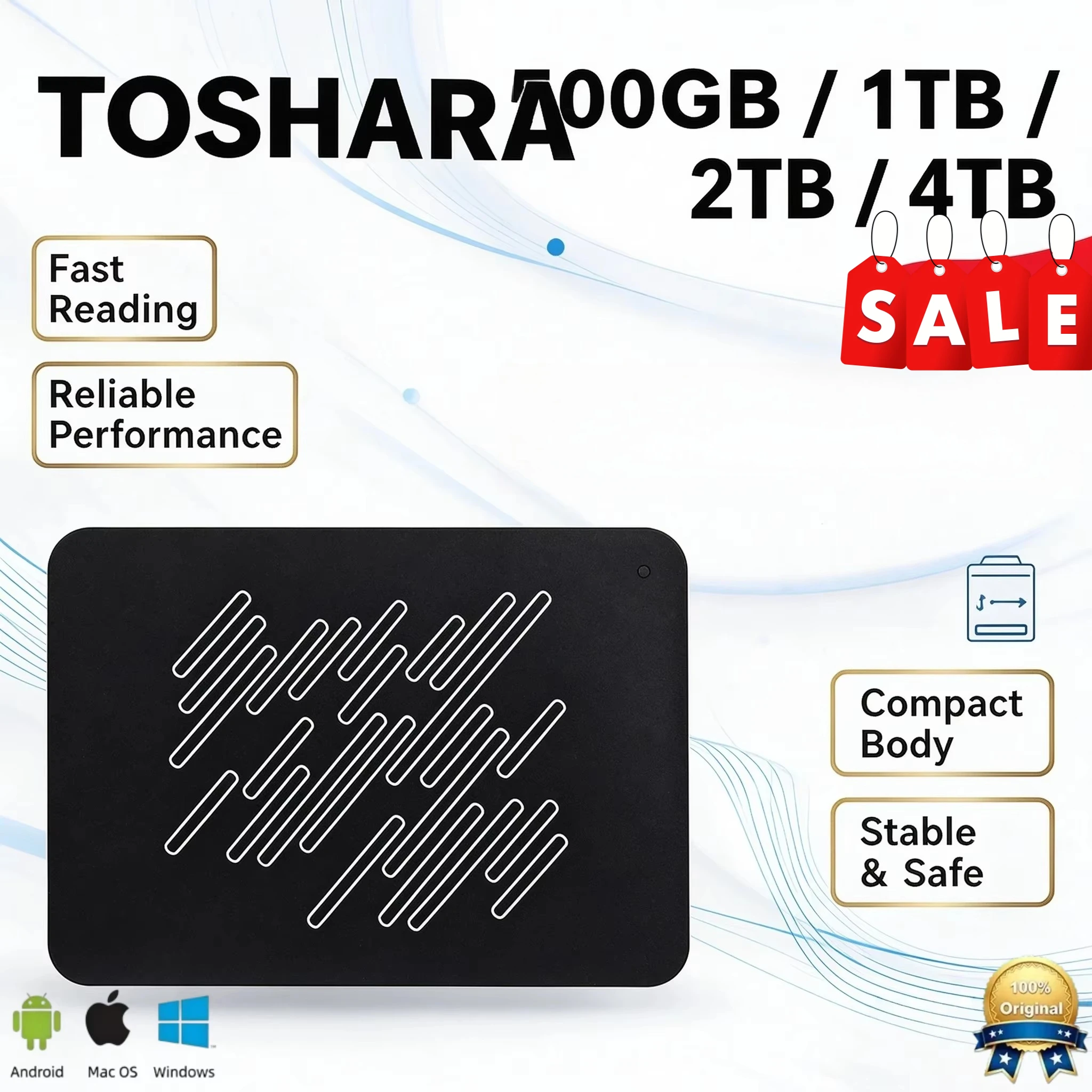 ポータブル外付けハードドライブ-toshara-a3。pc、ノートパソコン、macに対応。4tb、2tb、1tb、500gbの容量をご用意。lightning接続で高速なデータ転送と応答速度を実現。