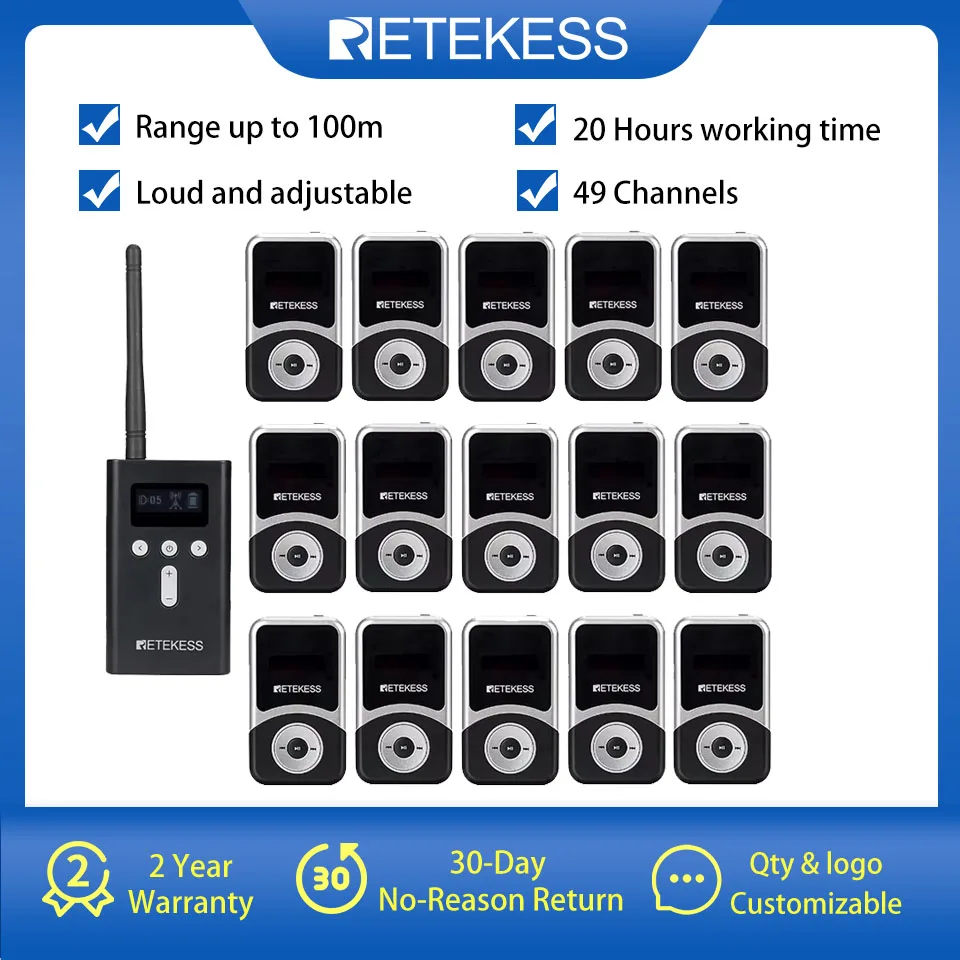Retekess T130S Whisper Radio Guide Wireless Tour Guide System Long Range 1Transmitter 15 Receivers For Church Translator Factory