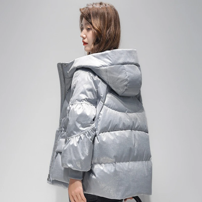 

Women's Glossy Short Down Cotton Padded Jacket Winter Warm Loose Fit Stylish Plus Size Coat