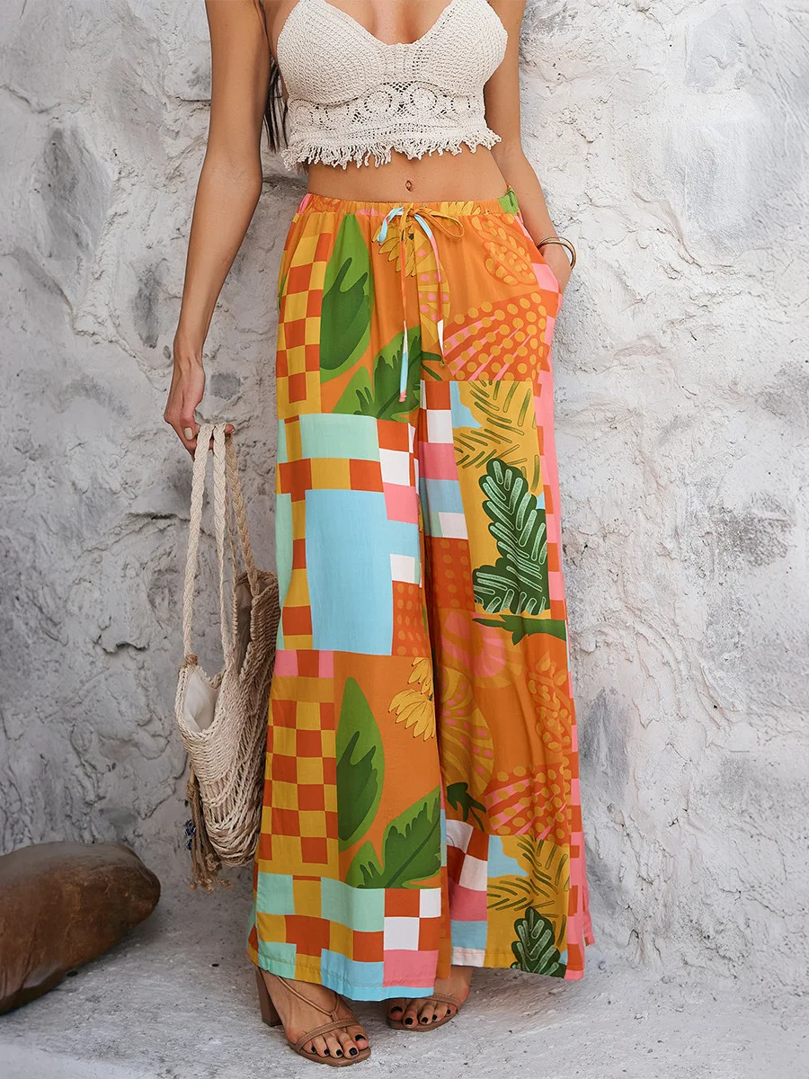 Pantalons décontractés à jambes larges pour femmes, pantalons longs à coupe droite, confortables pour dames, mode été, taille l, autre tapis...