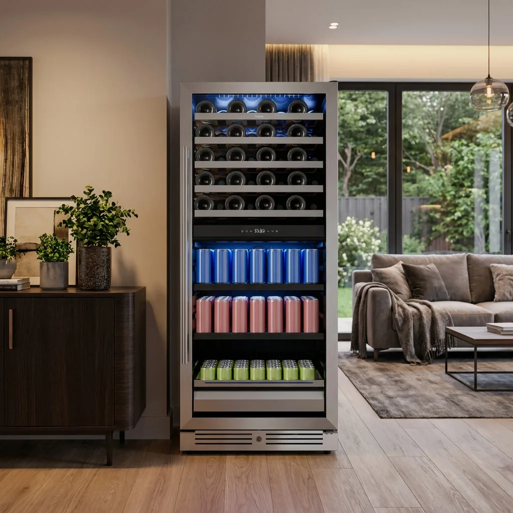 Large Capacity Dual Zone Wine Beverage Fridge 275L 40 Bottles 112 Cans Wine Cooler Cabinet Deodorization Function Electronic Digital Display