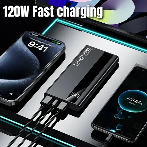 Caricabatteria portatile Powerbank ad alta capacità da 120 W con ricarica super veloce da 30000 mAh per telefono Samsung Huawei Powerbak