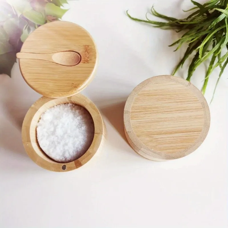 Salt Seasoning Jars Pepper Jar Bamboo Condiment Box Bowl Storage Pot Set Wood Sugar Container Holder Lid Function Multi Bowls