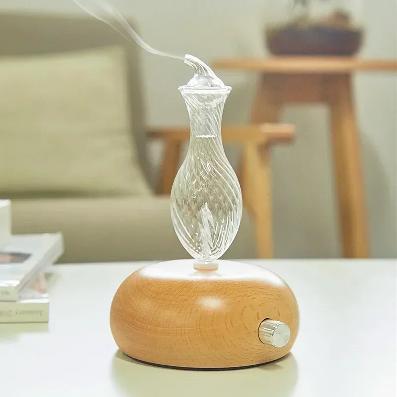 Difusor de aceites esenciales sin agua, difusor de fragancias de aromaterapia sin agua, nebulizador de Aroma de vidrio de madera, vaporizador para el hogar