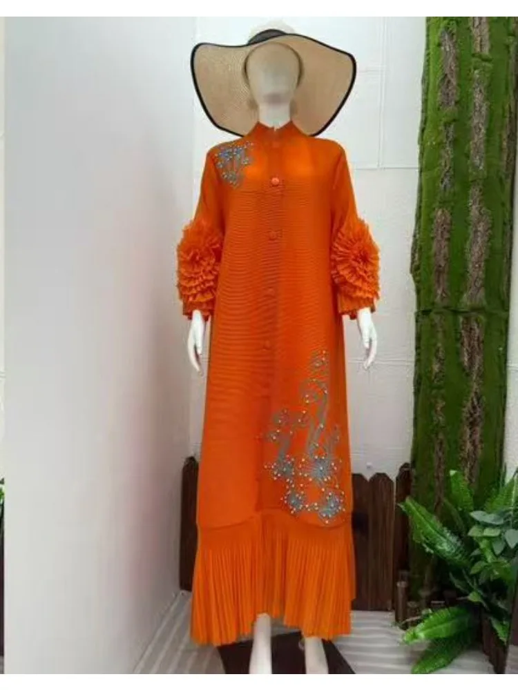 2025, neue faltige handgefertigte Perlen, handgekurbelte Blumenjacke, Kleid, Mode, Schwerindustrie, Scheibenblume, Perlen, lange Kleider für Damen