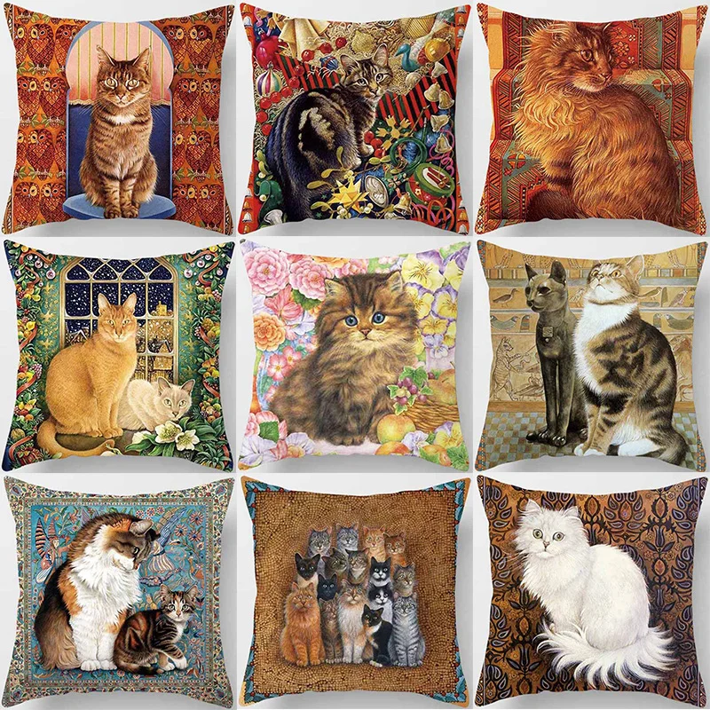 Cute Different Colors Cats Life Photo  Pillow Covers Short Plush High Quality Thick Two Sides Printed Pattern Pillow Cases