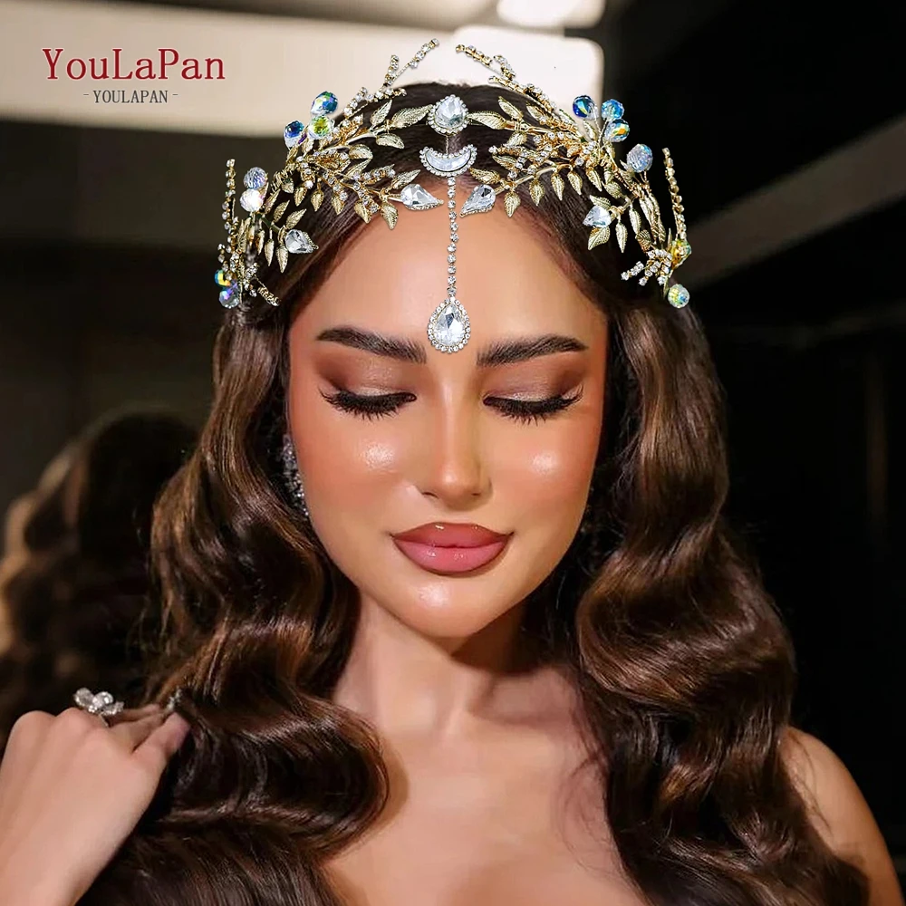 

YouLaPan Wedding Alloy Leaf Hair Hoop Bride Crystal Headband Women Exquisite Headwear Banquet Party Jewelry Hair Accessory HP944