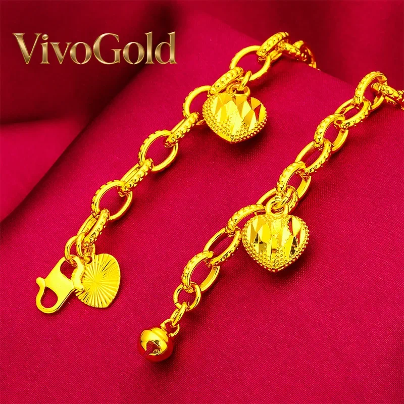 VivoGold VivoGold Love Mini Heart Bracelet for Women, 24K Gold, AU999 | Tiny hearts on delicate chain, adorable & sweet for dail