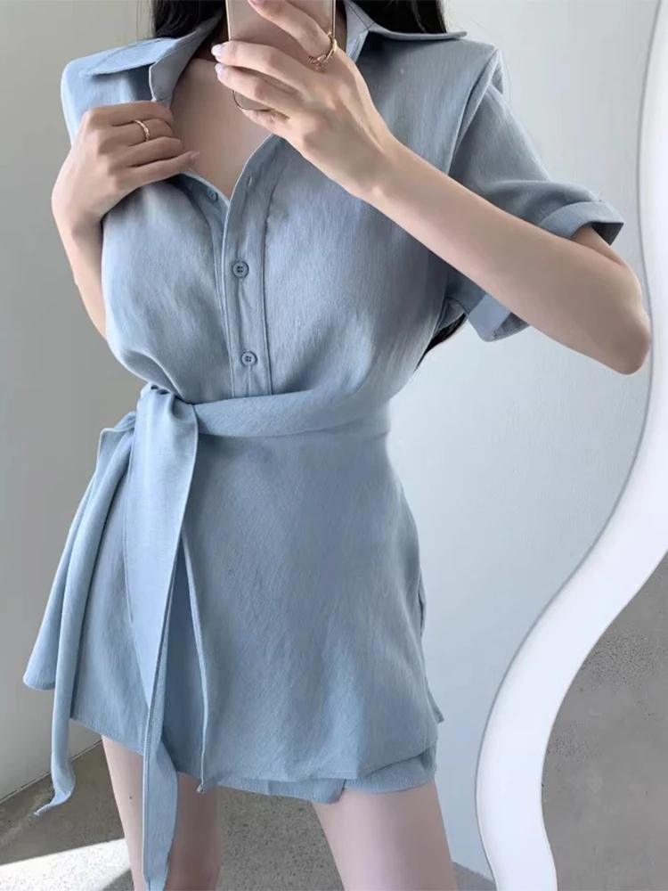 

High Waist Wide Leg ort Pants Set Women's irt Waist Cinching Summer New Sle Asymmetrical Design Faionable Two-Piece Set